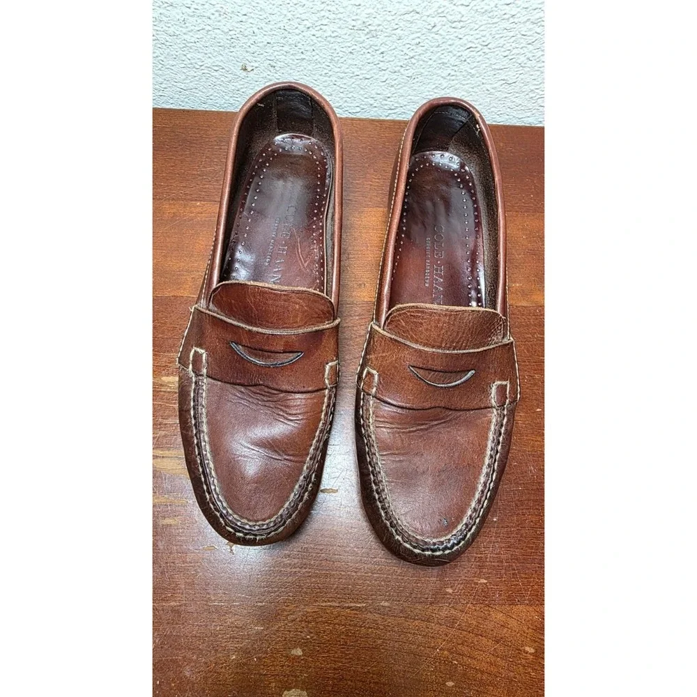 Cole Haan‎ Men Brown Leather Loafers Penny Strap Old Money Grand Core Size 10M